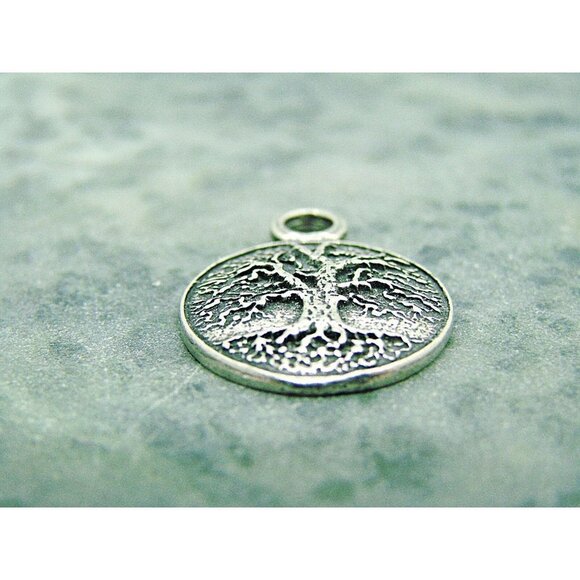 Oberon Design Silver Tone Tree Of Life Charm Pendant Round Britannia Metal 1x1" - Picture 3 of 7